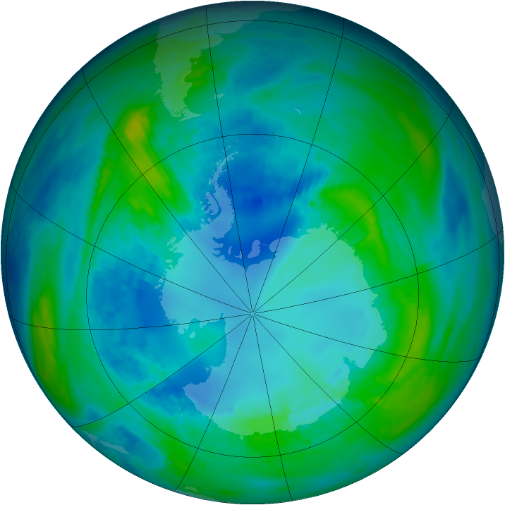 Antarctic ozone map for 22 April 1992